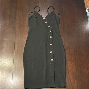AKIRA Black and Gold Asymmetrical Sheath Dress